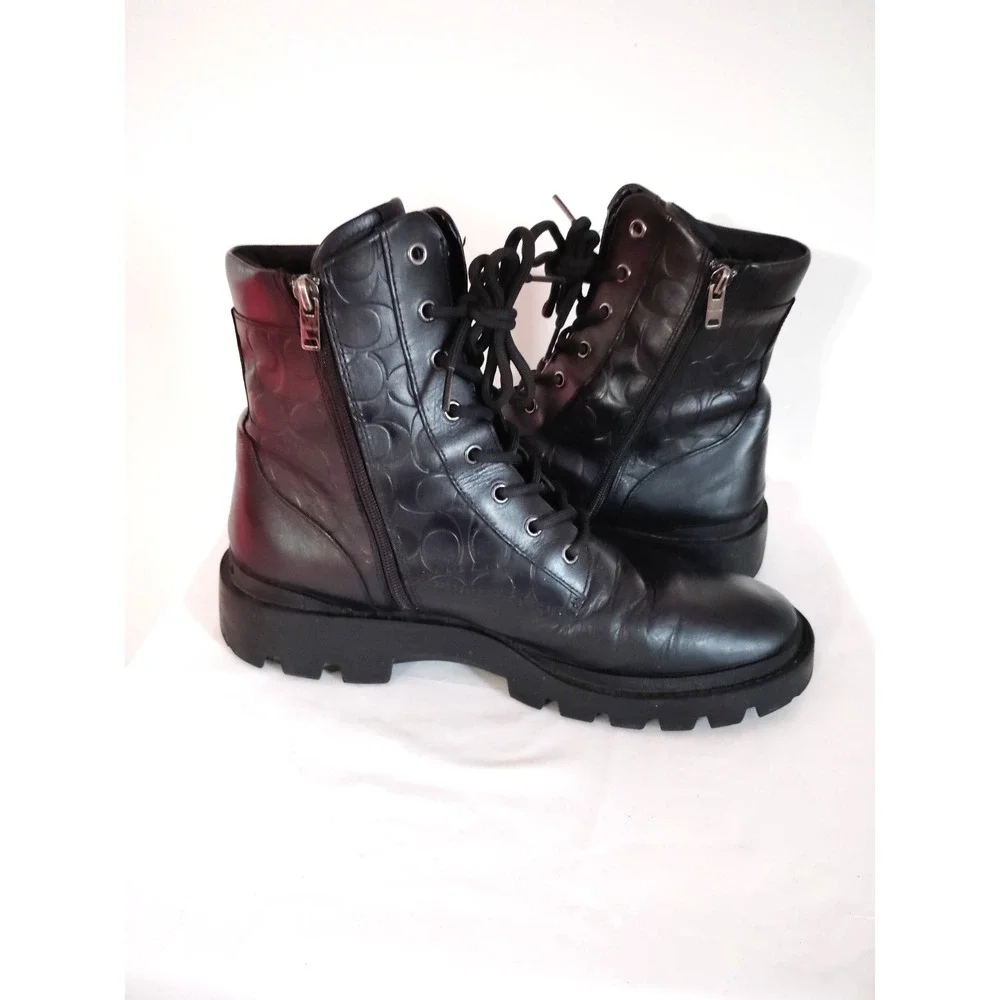 Coach Citysole Tactical Black Leather Lace Up Side Zip Combat Boot Men 11.5D EUC